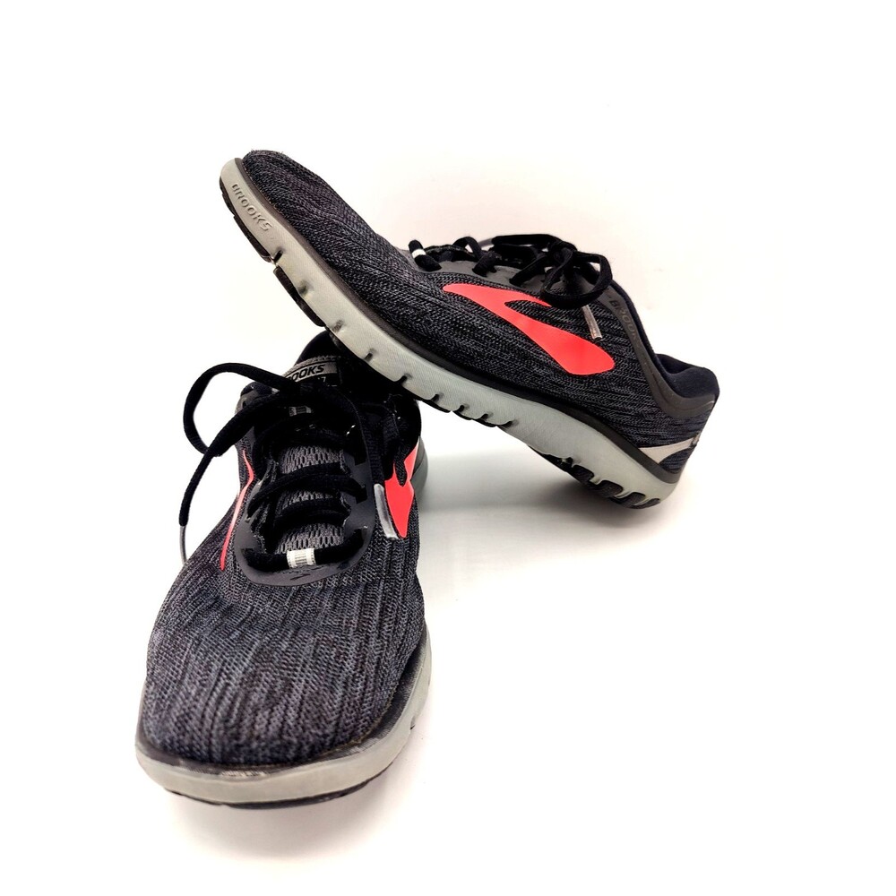 Brooks Shoes Womens 9 Grey Pink Lace Up Sneakers Pure Flow 7 Connect Neutral